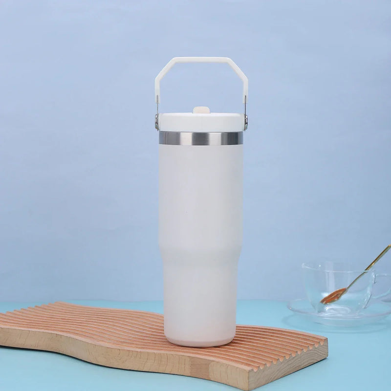 1pc-Tumbler with Handle and Straw Lid, Leakproof Tumbler Vacuum Insulated Water Bottle for Home, Office or Car, Reusable Cup
