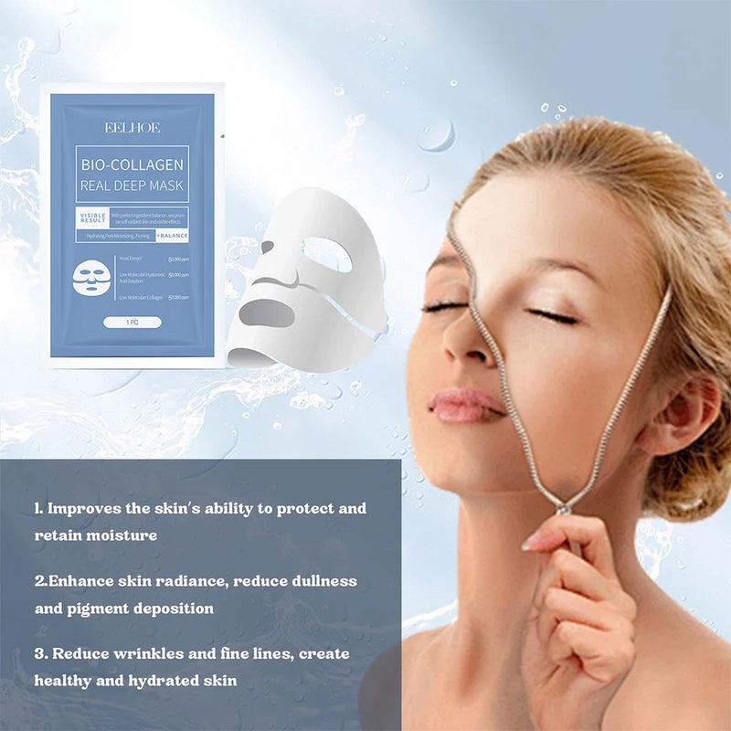 Bio-Collagen Real Deep Mask Soluble Collagen Sheet Mask with Hydrolyzed Collagen Collagen Reverse Film Volume Peel Off Mask