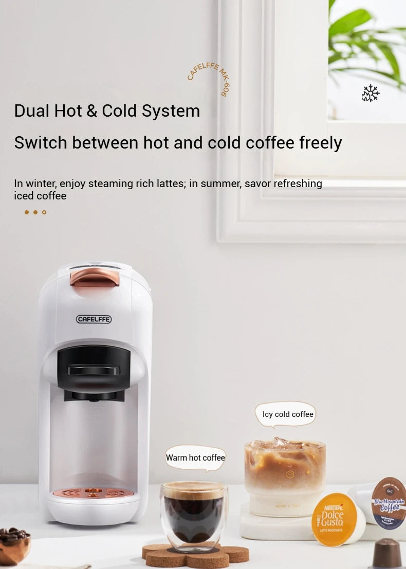 5-in-1 capsule coffee machine, fully automatic small household coffee machine, 7-speed water level hot and cold Italian style ca