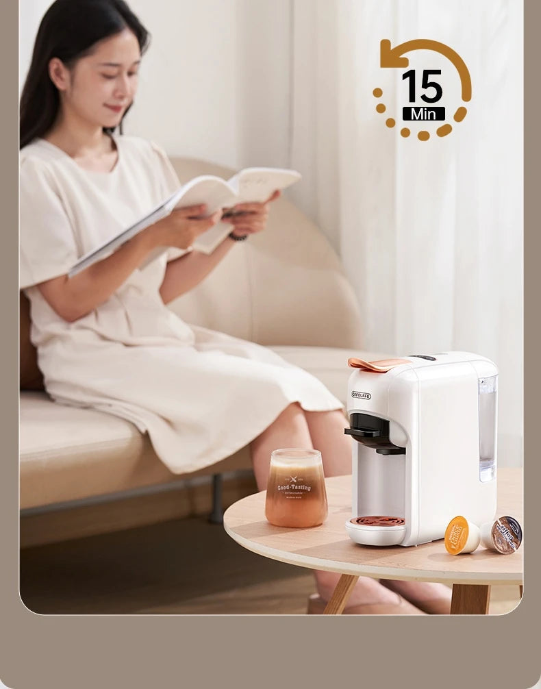 5-in-1 capsule coffee machine, fully automatic small household coffee machine, 7-speed water level hot and cold Italian style ca