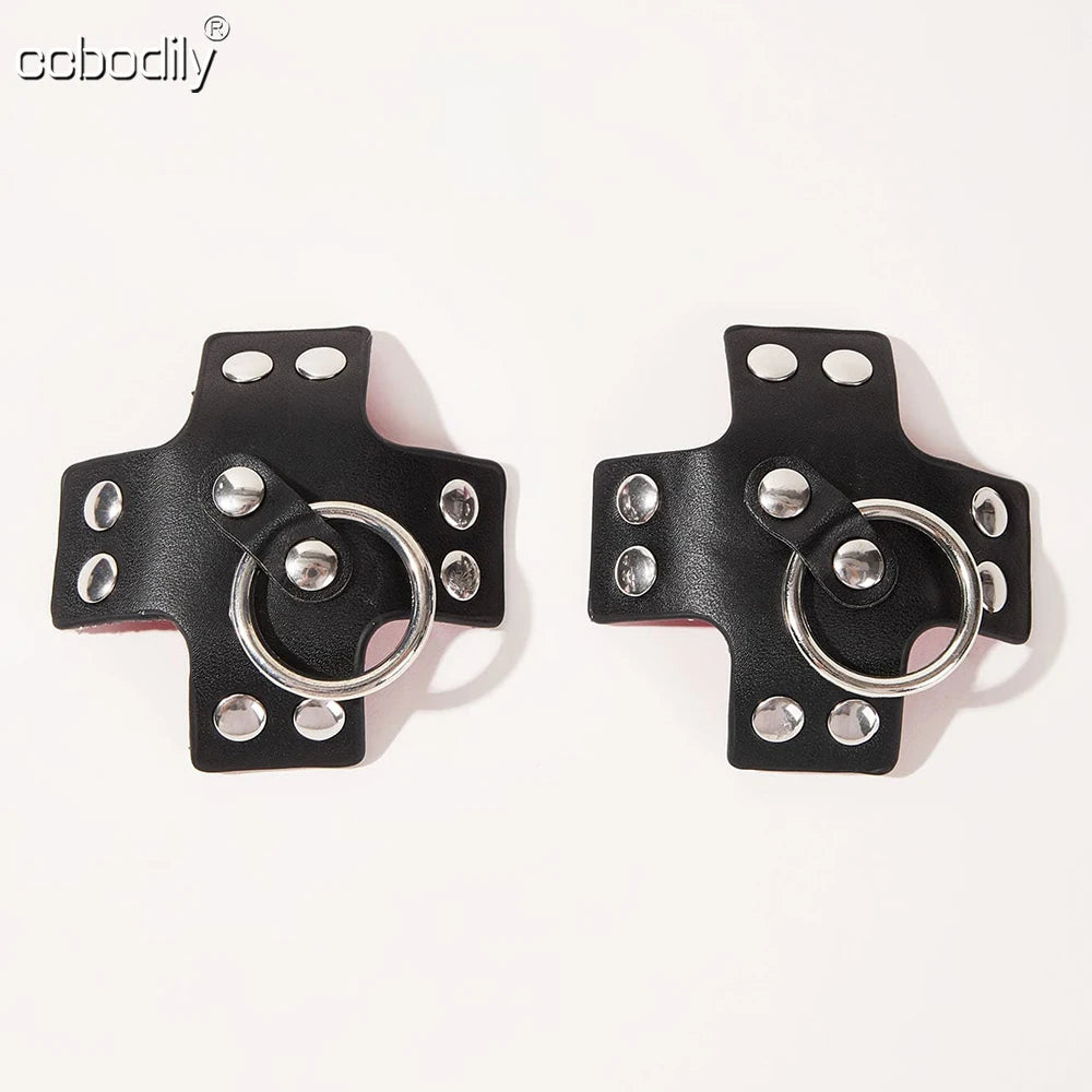 Women 1Pair Sexy Leather Cross Nipple Cover Reusable Breast Stickers Self Adhesive Nipple Pasties Nipple Covers Bra Accessories
