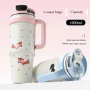 Large Tumbler With Handle And Straw Insulated Cup Holder Bottle For Hot Cold Drink 1000ml Reusable Tumblers Cupholder Iced