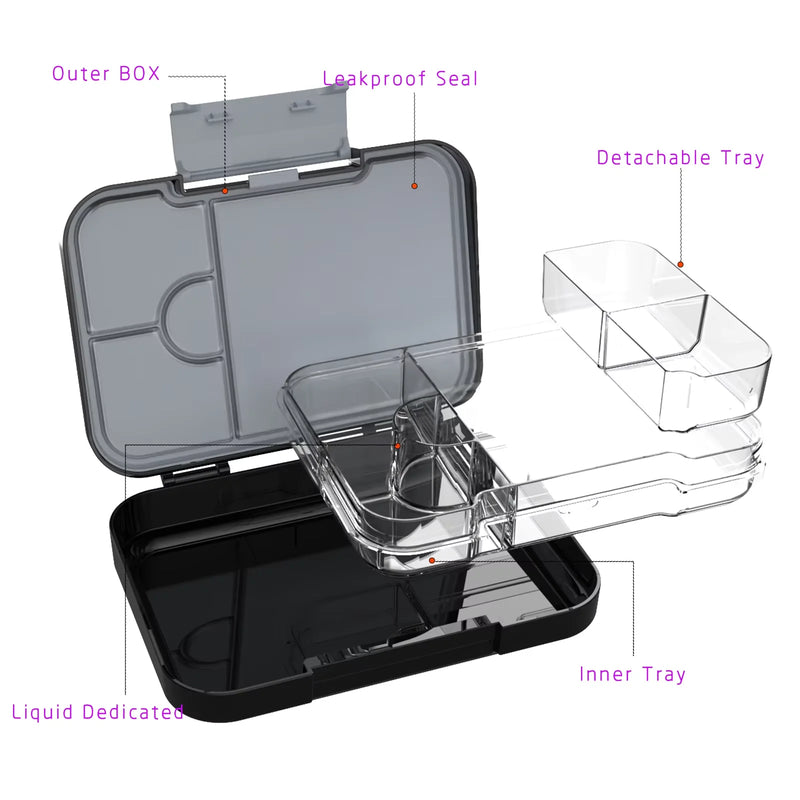 Kids Bento Lunch Box with 4/6 Compartments BPA Free Lunchable Food Container Microwave & Dishwasher Safe for Daycare, School