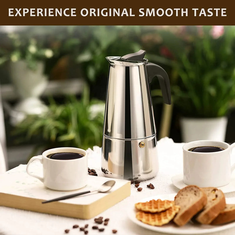 Moka Pot Machine Mocha Latte Pot Stainless Steel Mocha Espresso Coffee for Office Kitchen Italian Coffee Maker 2/4/6/9/12 Cups