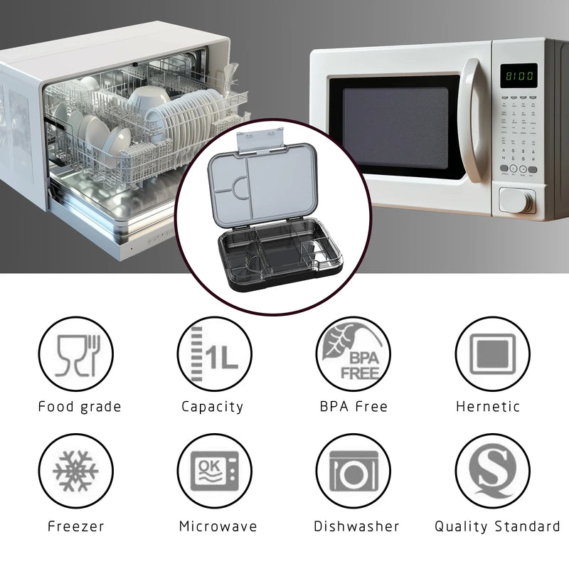 Kids Bento Lunch Box with 4/6 Compartments BPA Free Lunchable Food Container Microwave & Dishwasher Safe for Daycare, School