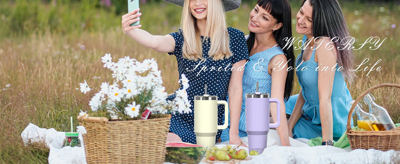 WATERSY 20/30/40oz Tumbler with Handle & Straw, Large Capacity Stainless Steel Thermal Cup, Vacuum Insulated Mug for Car, Travel