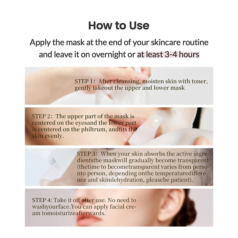 10PCs Absorbable Bio-Collagen Real Deep Mask Night Moisturizing Mask Firming Nourish Brightening Moisturizing Skin Care