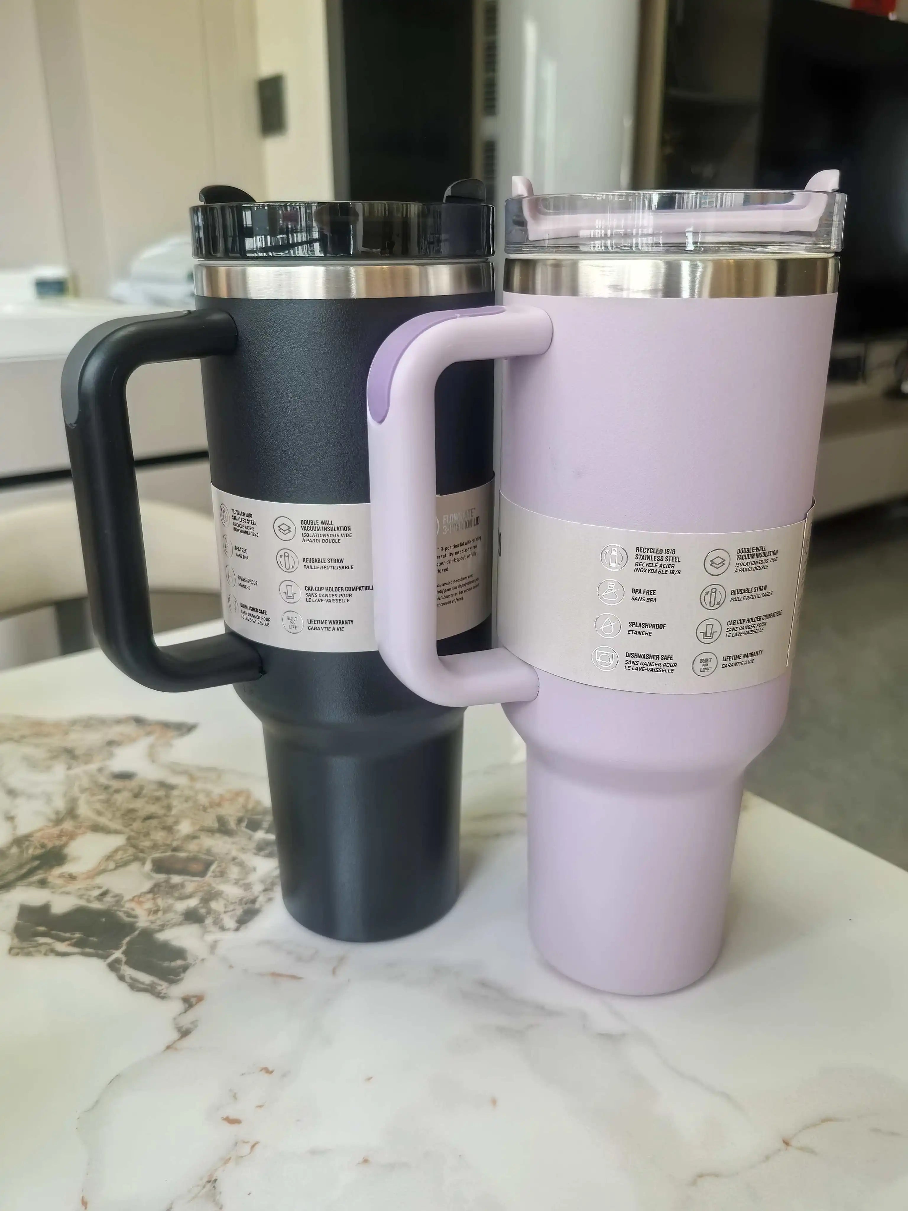 40 oz tumbler with handle and straw | Cup holder for travel | Insulated stainless steel cup | BPA- free |