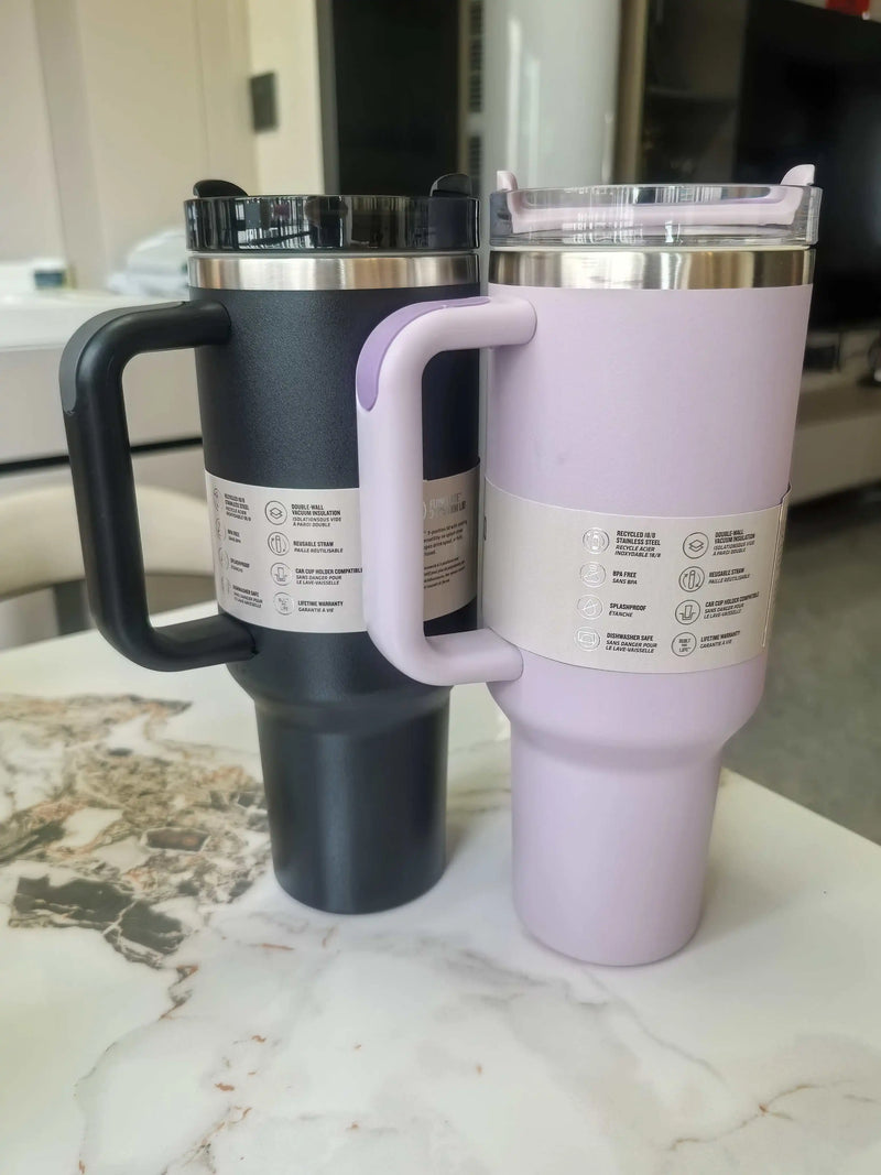 40 oz tumbler with handle and straw | Cup holder for travel | Insulated stainless steel cup | BPA- free |