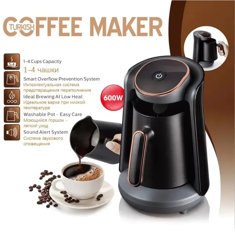 500ml Stainless Steel Moka Pot Coffee Maker Semi-Automatic Turkish Coffee Machine with Thermal Cup for Espresso Brewing