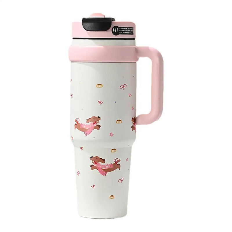 Large Tumbler With Handle And Straw Insulated Cup Holder Bottle For Hot Cold Drink 1000ml Reusable Tumblers Cupholder Iced