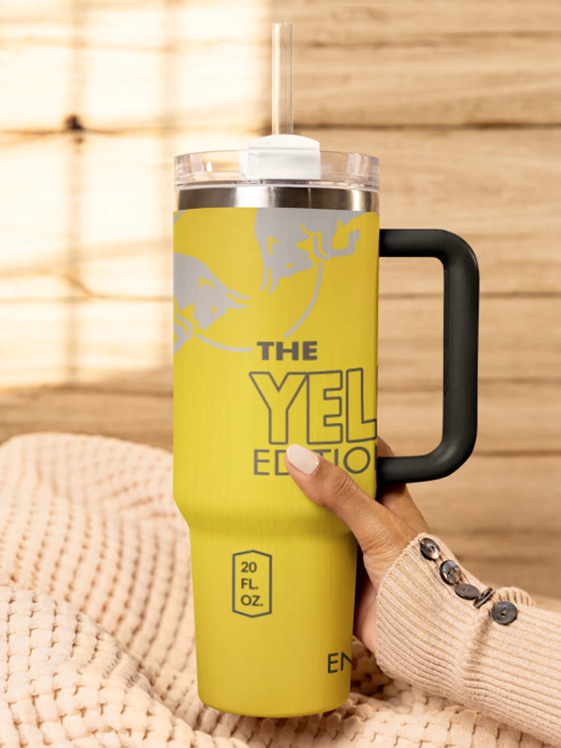 Coconut Berry Energy Drink Tumbler with Stainless Steel Straw, 40 oz, White,yellow,orange,red