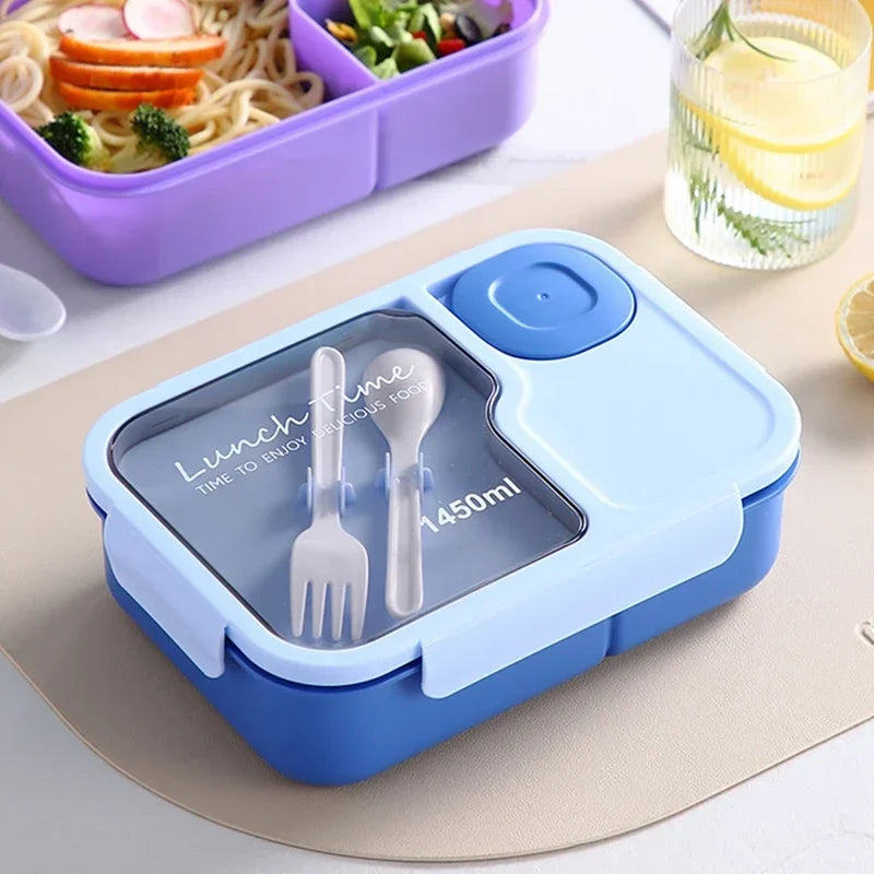 Bento Lunch Box For Kids Girls Cartoon Students Kawaii Cute Heated 3 Grid Sandwich Snack Food Box Special Canteen Food Storage