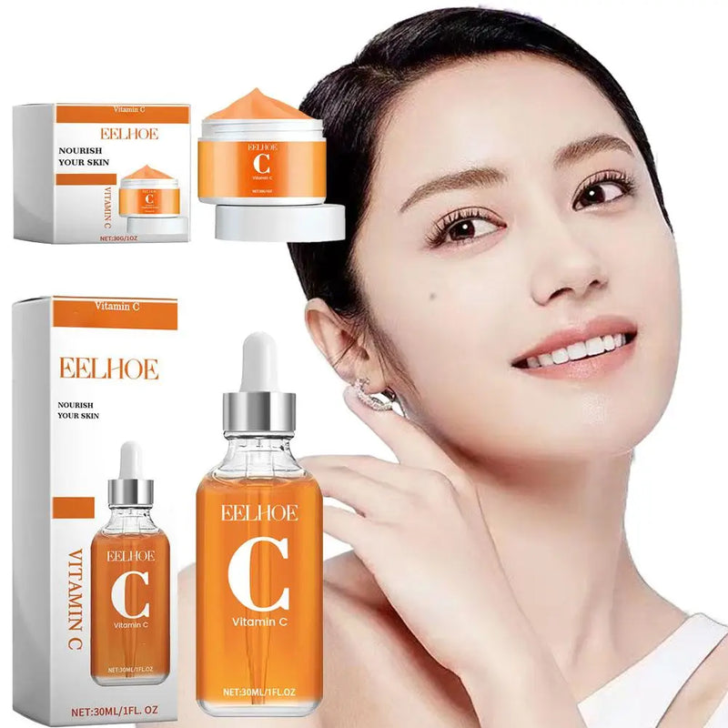 Vitamin C Serum & Vitamin C Cream for Face, Daily Moisturizing Series Hydrate & Plump Skin Care Brightening Serum Even Skin Tone