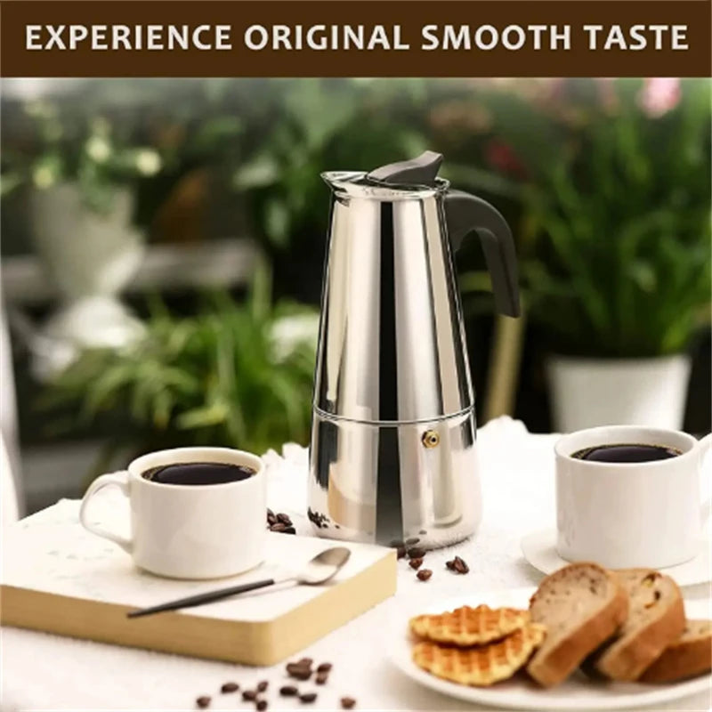 Coffee Maker Pot Moka Coffee Maker Stainless Steel 2/4/6/9 Cups Mocha Espresso Latte Stovetop Filter Coffee Pot for Kitchen