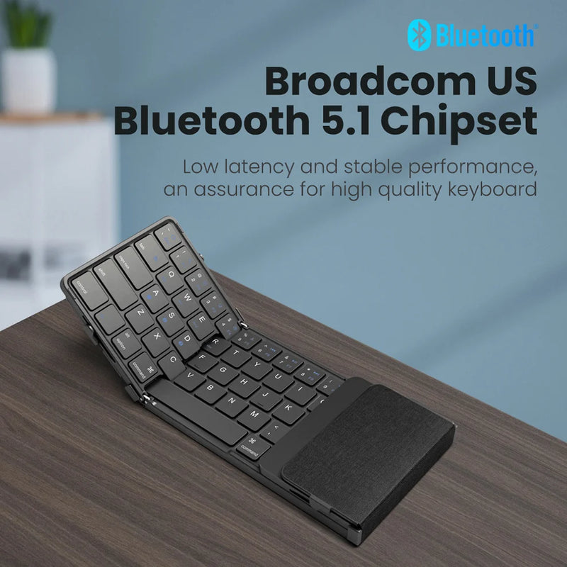 Folding Bluetooth Keyboard with Touchpad Wireless Foldable Keyboard with PU Leather for iOS Android Windows,Support 3 Devices