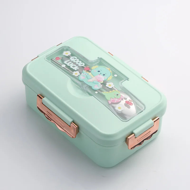 Bento Lunch Box for Kids Girls Cartoon Students Kawaii Cute Dinosaur Heated 3 Grid Sandwich Snack Food Box Special Canteen
