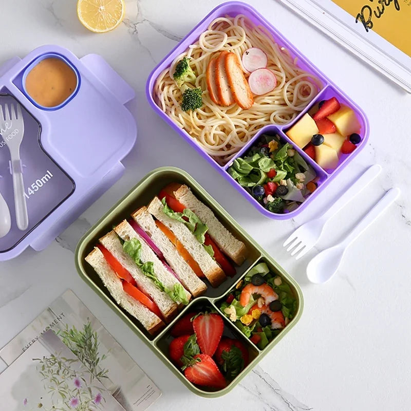 Bento Lunch Box For Kids Girls Cartoon Students Kawaii Cute Heated 3 Grid Sandwich Snack Food Box Special Canteen Food Storage