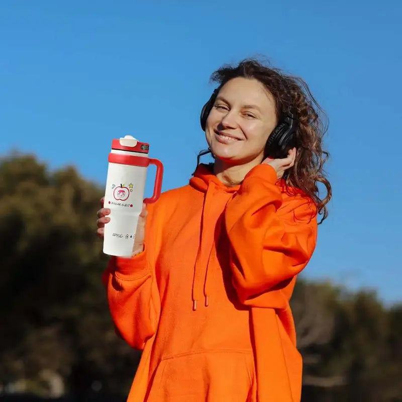 Large Tumbler With Handle And Straw Insulated Cup Holder Bottle For Hot Cold Drink 1000ml Reusable Tumblers Cupholder Iced