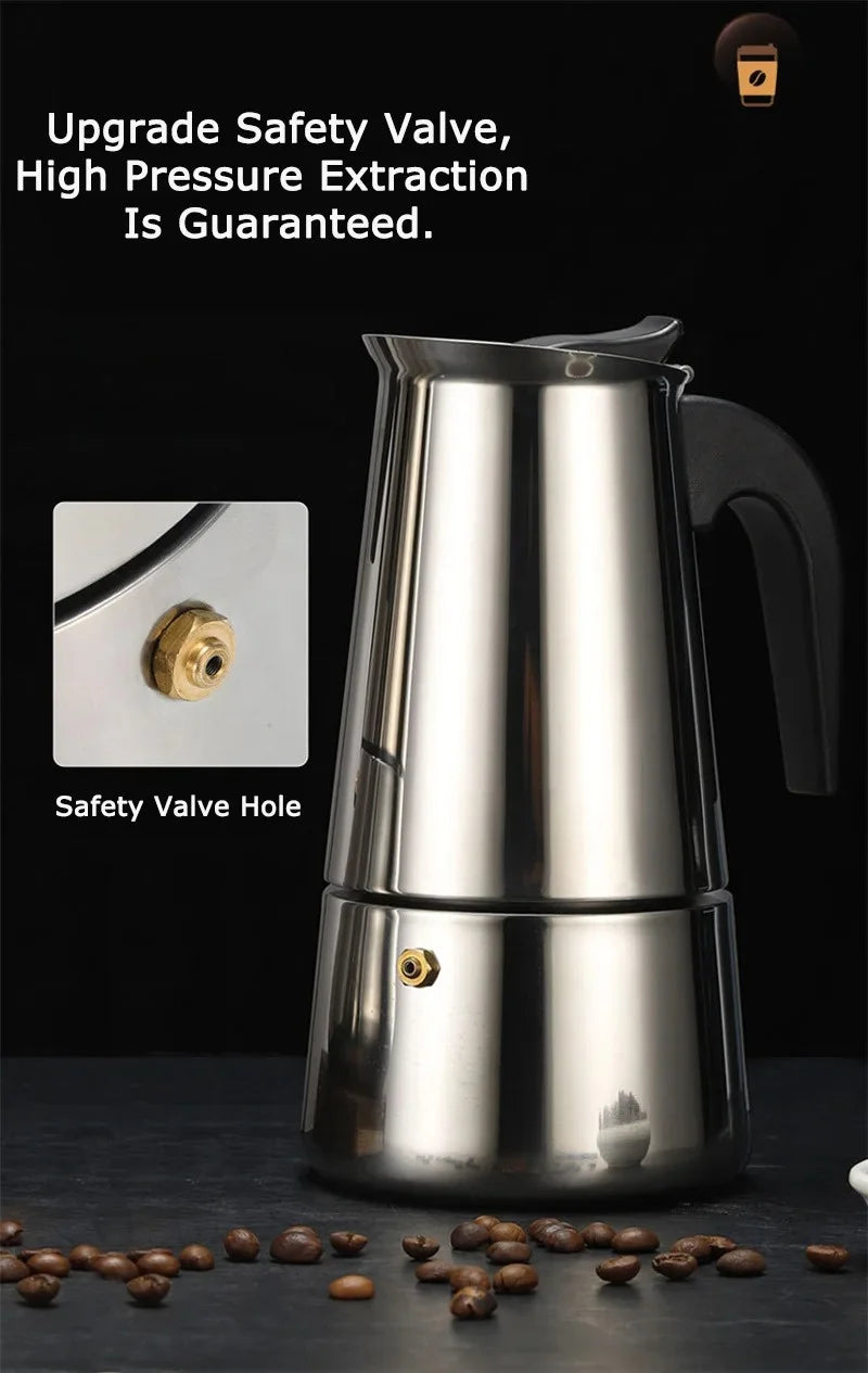 Coffee Maker Pot Moka Coffee Maker Stainless Steel 2/4/6/9 Cups Mocha Espresso Latte Stovetop Filter Coffee Pot for Kitchen