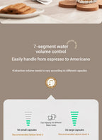5-in-1 capsule coffee machine, fully automatic small household coffee machine, 7-speed water level hot and cold Italian style ca