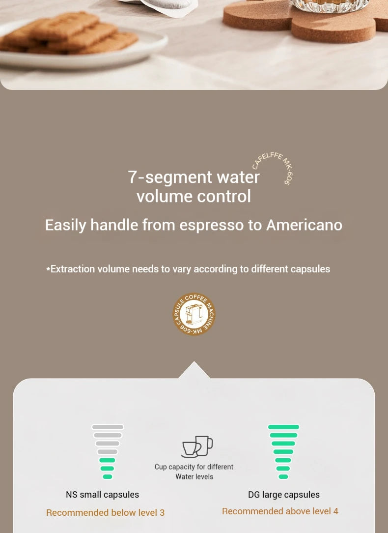 5-in-1 capsule coffee machine, fully automatic small household coffee machine, 7-speed water level hot and cold Italian style ca