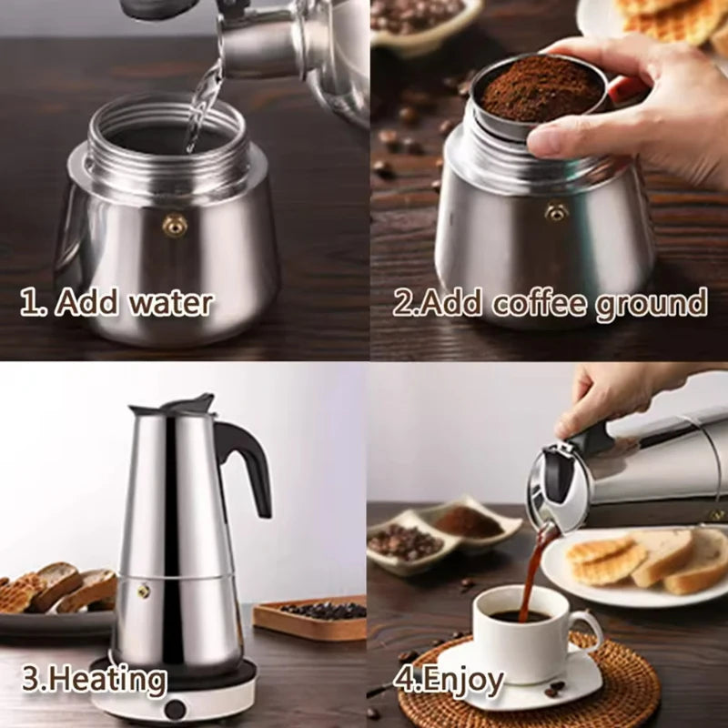 Moka Pot Machine Mocha Latte Pot Stainless Steel Mocha Espresso Coffee for Office Kitchen Italian Coffee Maker 2/4/6/9/12 Cups