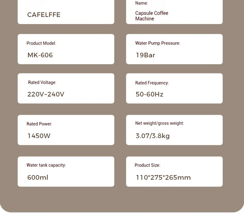 5-in-1 capsule coffee machine, fully automatic small household coffee machine, 7-speed water level hot and cold Italian style ca