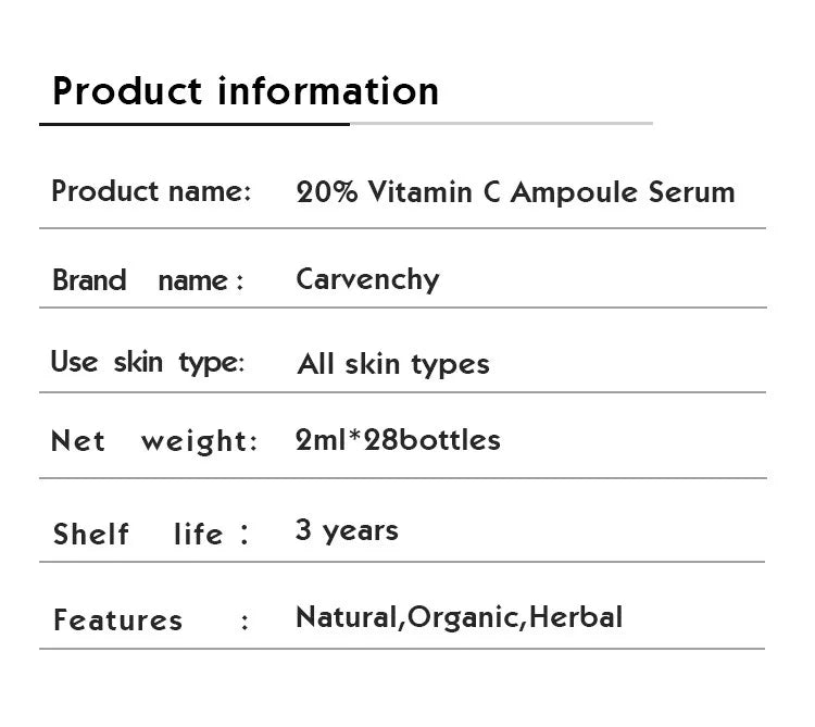 20% Vitamin C Ampoule Serum Set  Moisturising Whitening Wrinkle Reducing Anti-Ageing Serum Face Beauty Skin Care