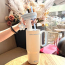 Large Capacity High Aesthetic Straw Water Bottle Couple Water Cup Girlfriend Gift Double Wall Insulated Stainless Steel Tumbler
