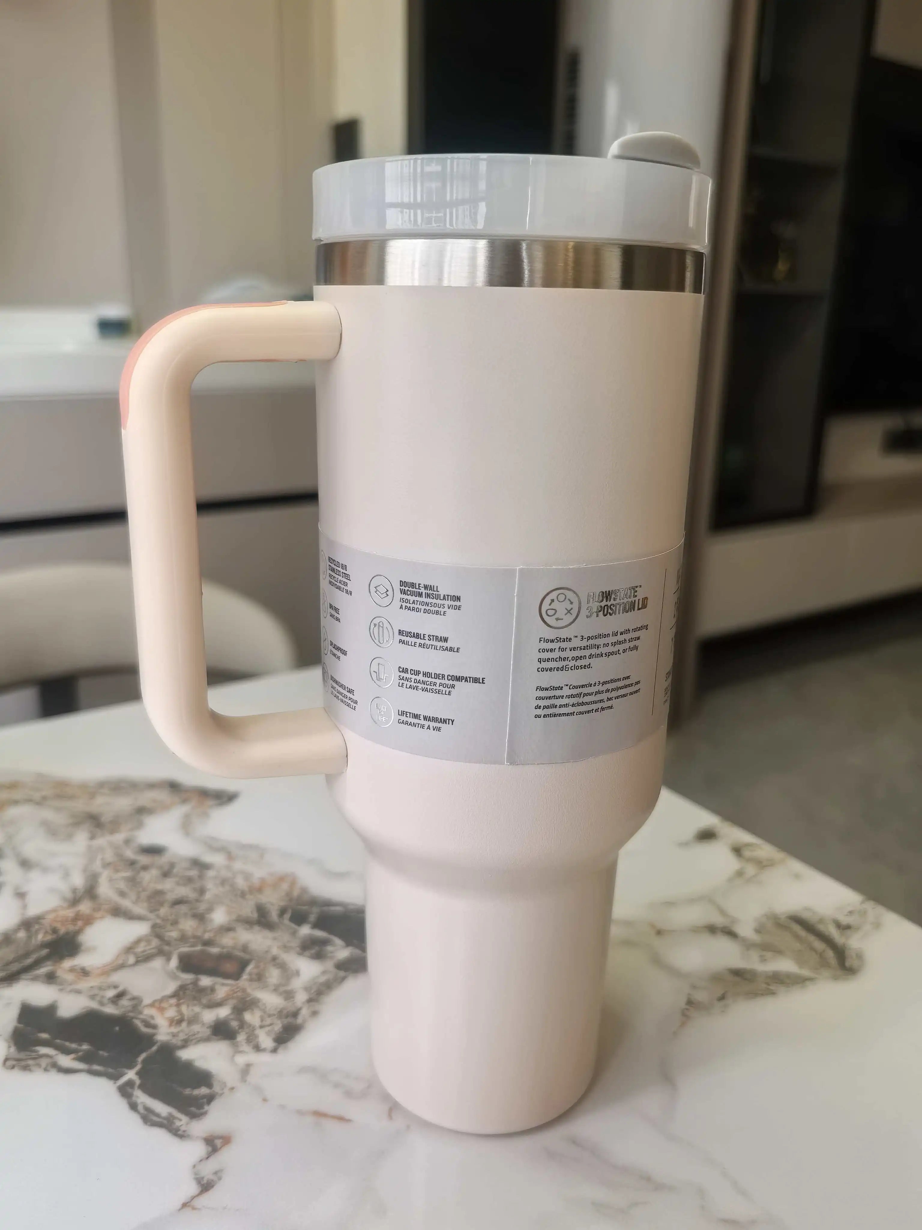 40 oz tumbler with handle and straw | Cup holder for travel | Insulated stainless steel cup | BPA- free |