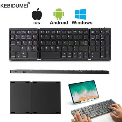 Folding Bluetooth Keyboard with Numeric Keypad Wireless Foldable Keyboard for iOS Android Windows Support 3 Devices