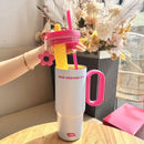 Large Capacity High Aesthetic Straw Water Bottle Couple Water Cup Girlfriend Gift Double Wall Insulated Stainless Steel Tumbler