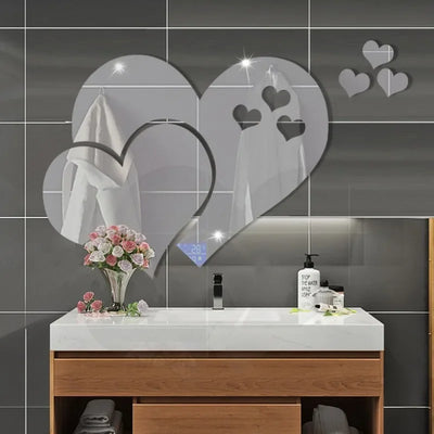 3D Acrylic Mirror Wall Stickers DIY Wall Mirrors Sticker Removable Self Adhesive Aesthetic LOVE Tiles Decals Home Decoration