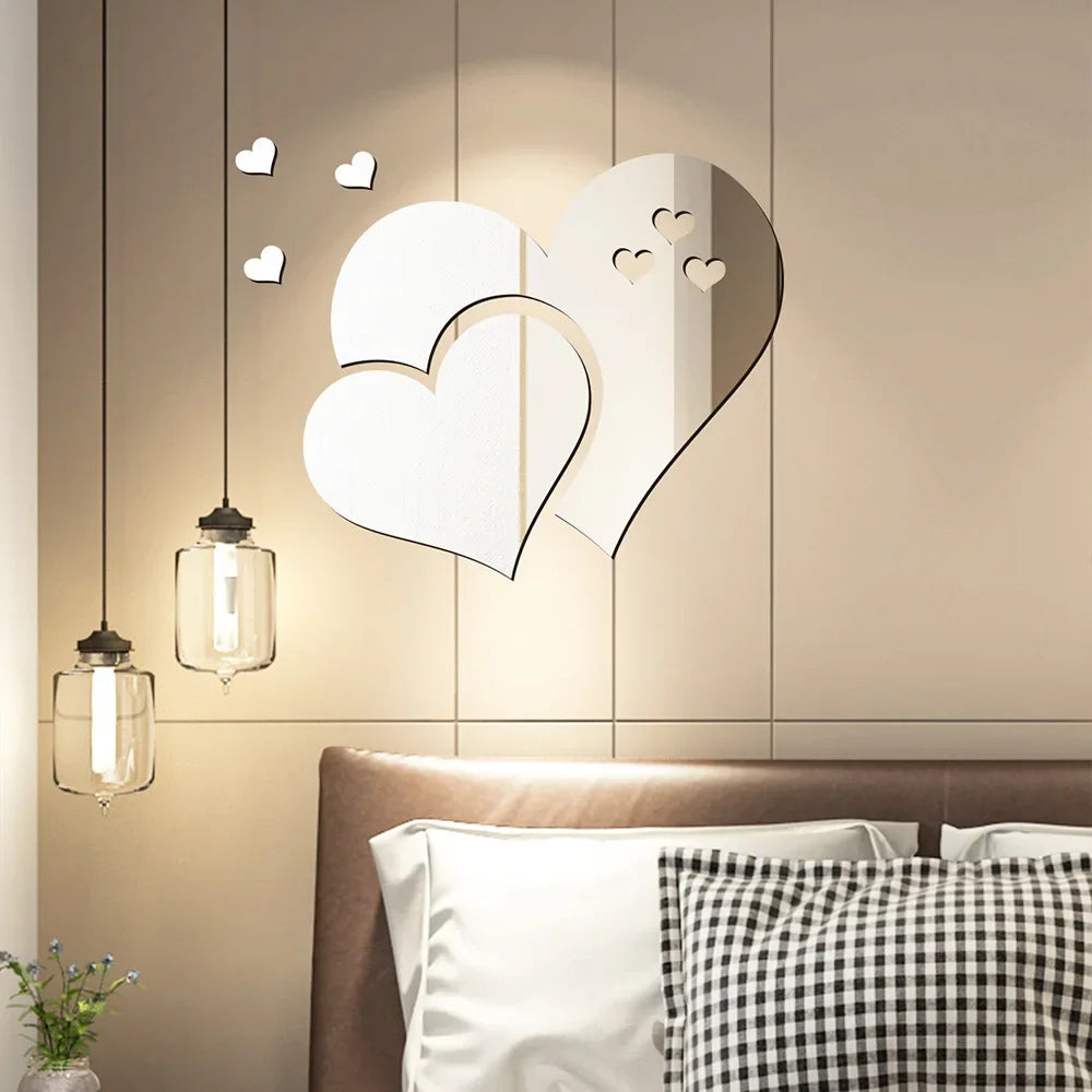 3D Acrylic Mirror Wall Stickers DIY Wall Mirrors Sticker Removable Self Adhesive Aesthetic LOVE Tiles Decals Home Decoration