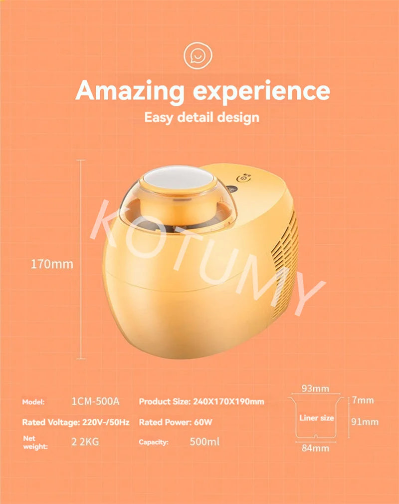500ml Automatic Italian Ice Cream Machine Maker Mini Roll Soft Serve Hard Household Full Sorbet Fruit Dessert 220V