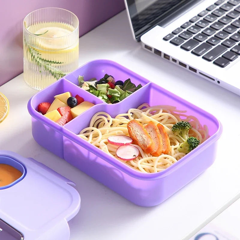 Bento Lunch Box For Kids Girls Cartoon Students Kawaii Cute Heated 3 Grid Sandwich Snack Food Box Special Canteen Food Storage