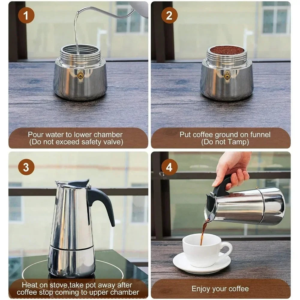 Coffee maker Moka Pot, 2/4/6 Cups Stainless Steel Cafe Percolator Maker, Italian coffee machine Fit Induction Cookers Coffeeware