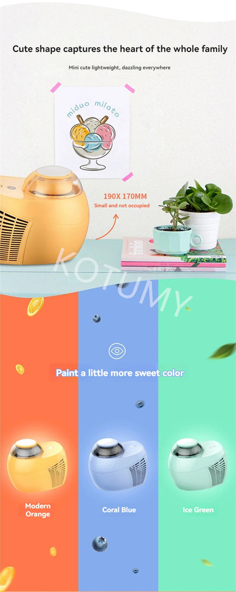 500ml Automatic Italian Ice Cream Machine Maker Mini Roll Soft Serve Hard Household Full Sorbet Fruit Dessert 220V