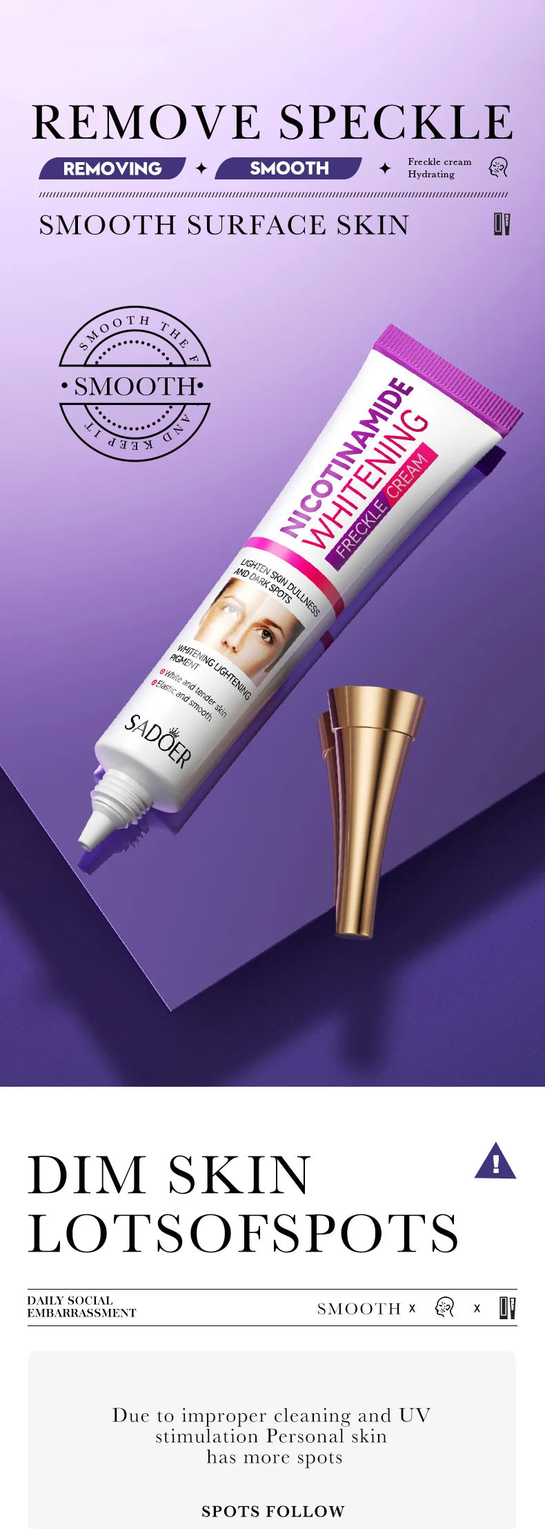 SADOER Freckle Removing Cream Nicotinamide Face Cream for Faical Moisturizing Nourishing Hydrating Firming Spot Facial Creams