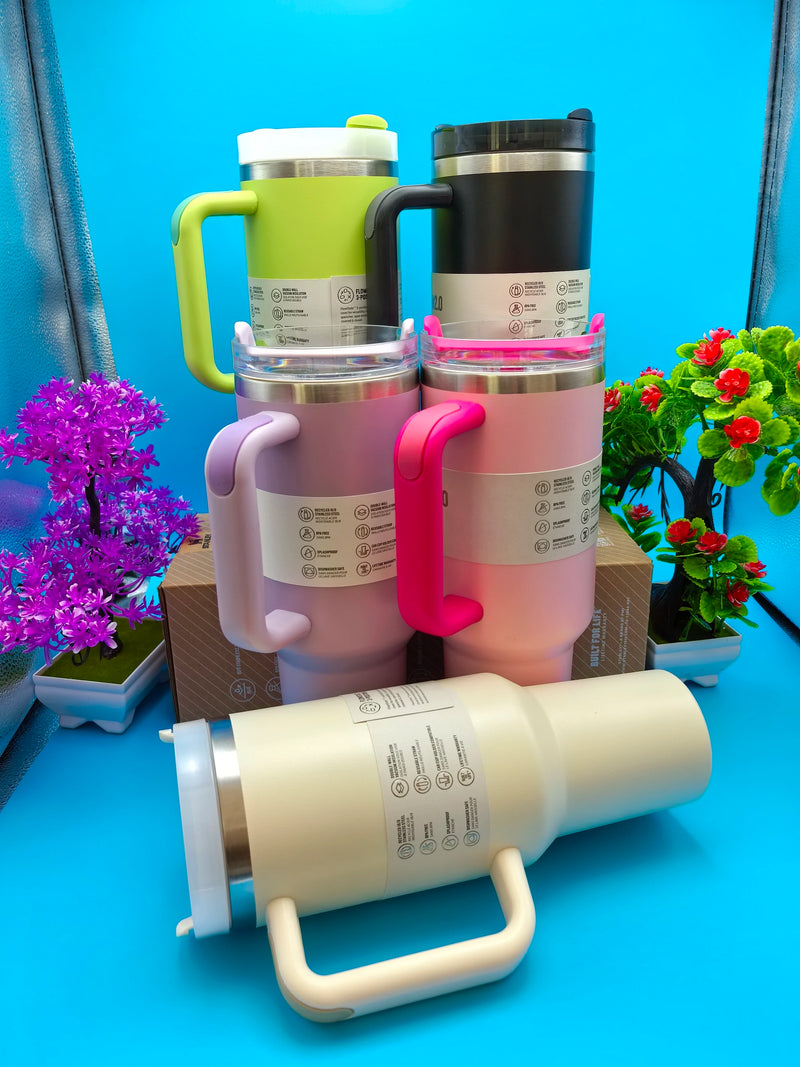 40 oz tumbler with handle and straw | Cup holder for travel | Insulated stainless steel cup | BPA- free |