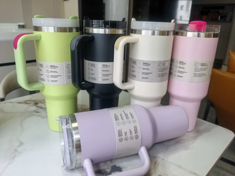 40 oz tumbler with handle and straw | Cup holder for travel | Insulated stainless steel cup | BPA- free |