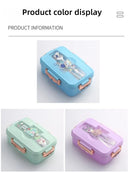 Bento Lunch Box for Kids Girls Cartoon Students Kawaii Cute Dinosaur Heated 3 Grid Sandwich Snack Food Box Special Canteen
