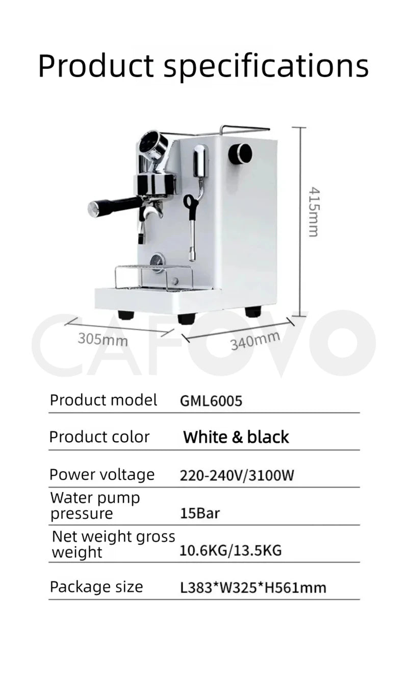 CAFOVO CM6005 Commercial Espresso Machine 3100W Dual Pump Triple Boiler PID Temperature Control 3-Hole Steam Wand Cafe Home Use