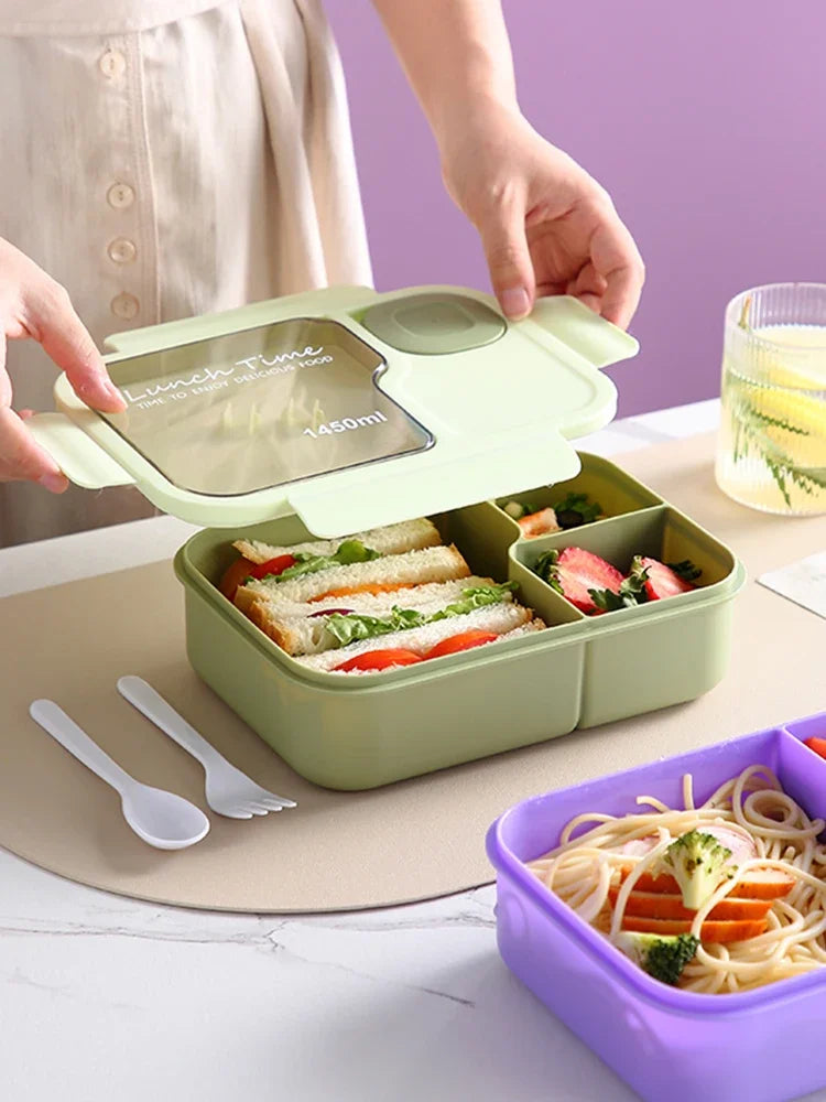 Bento Lunch Box For Kids Girls Cartoon Students Kawaii Cute Heated 3 Grid Sandwich Snack Food Box Special Canteen Food Storage