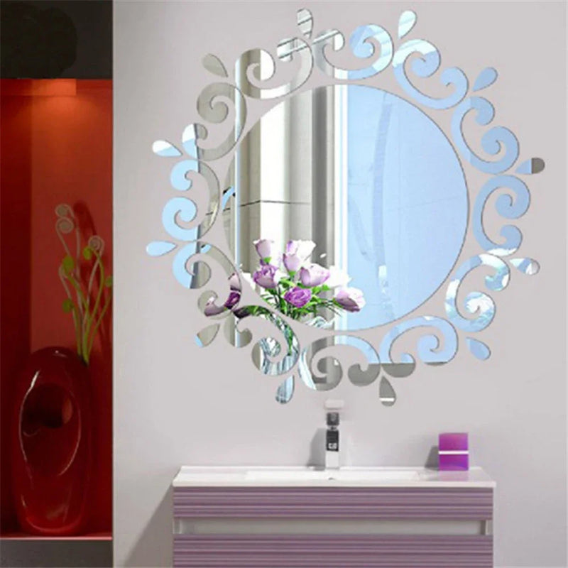 3D Acrylic Mirror Sticker Living Room Bedroom Lace Mirror Home Office Wall-Sticker Decals Stickers ECO-Friendly Home Decor