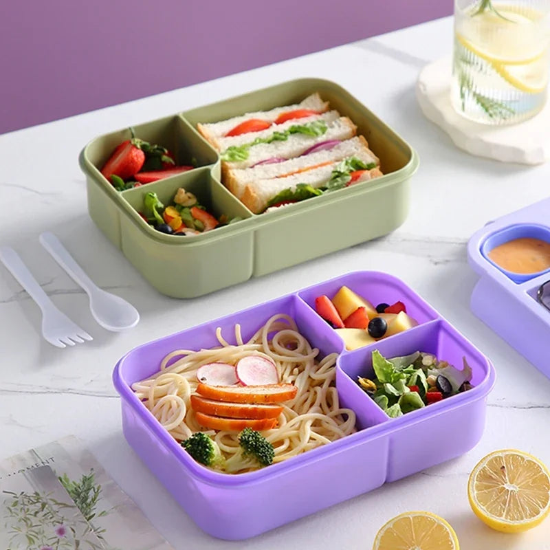 Bento Lunch Box For Kids Girls Cartoon Students Kawaii Cute Heated 3 Grid Sandwich Snack Food Box Special Canteen Food Storage