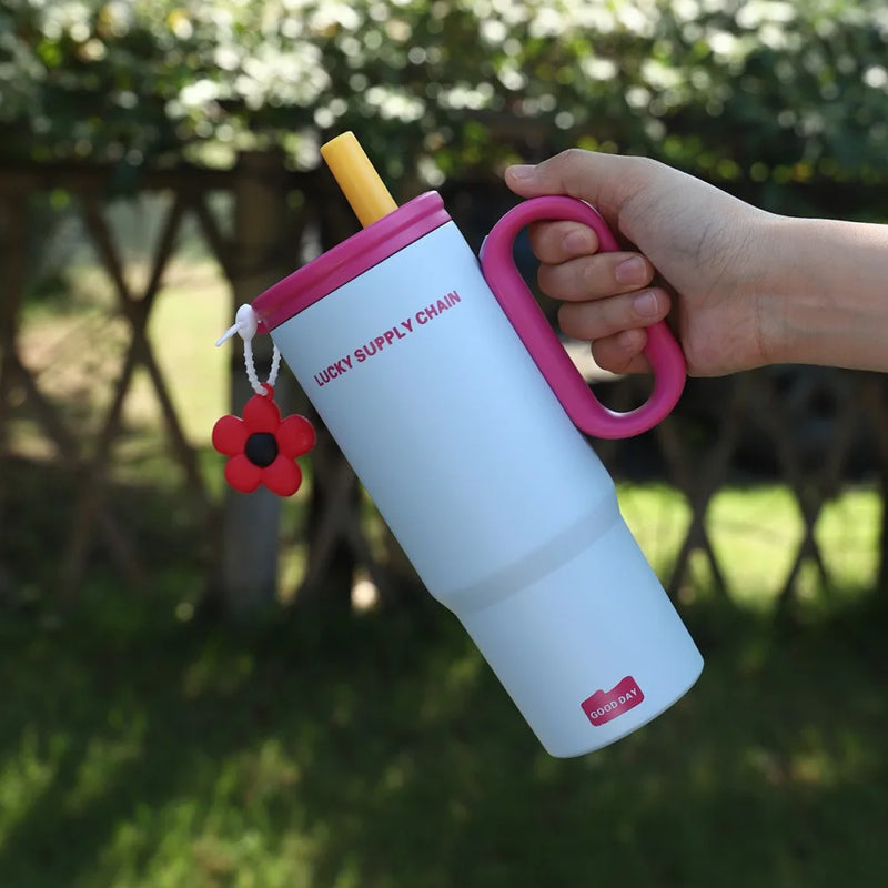 Cute Tumbler With Straw Handle Filter 750ml Large Thermos Bottle Stainless Steel Vacuum Water Bottle For Woman Office Travel Gym