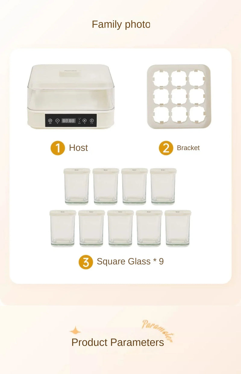220V Automatic Yogurt Maker with 9 Jars, Perfect for Homemade Pickles, Natto, and Sake, Large Capacity A