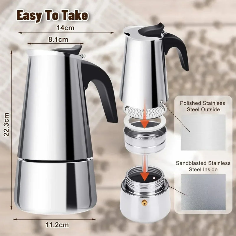 Coffee maker Moka Pot, 2/4/6 Cups Stainless Steel Cafe Percolator Maker, Italian coffee machine Fit Induction Cookers Coffeeware